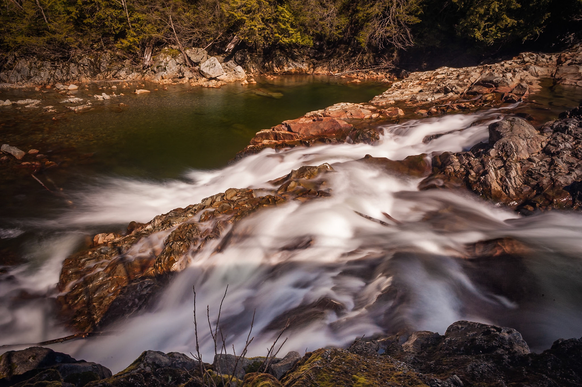 Small waterfall on the South Fork Snoqualmie River, just East of Olallie State Park in Washington State.