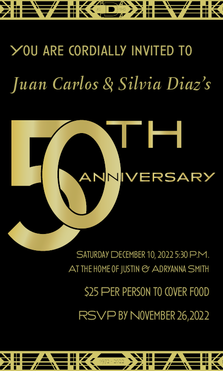 Final eVite Invitation for Guests. The theme of the event was Golden Decco.