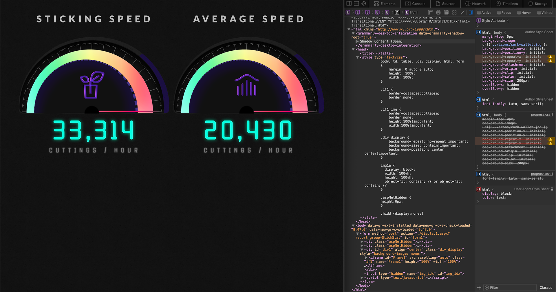 Production Rate CSS Odometers