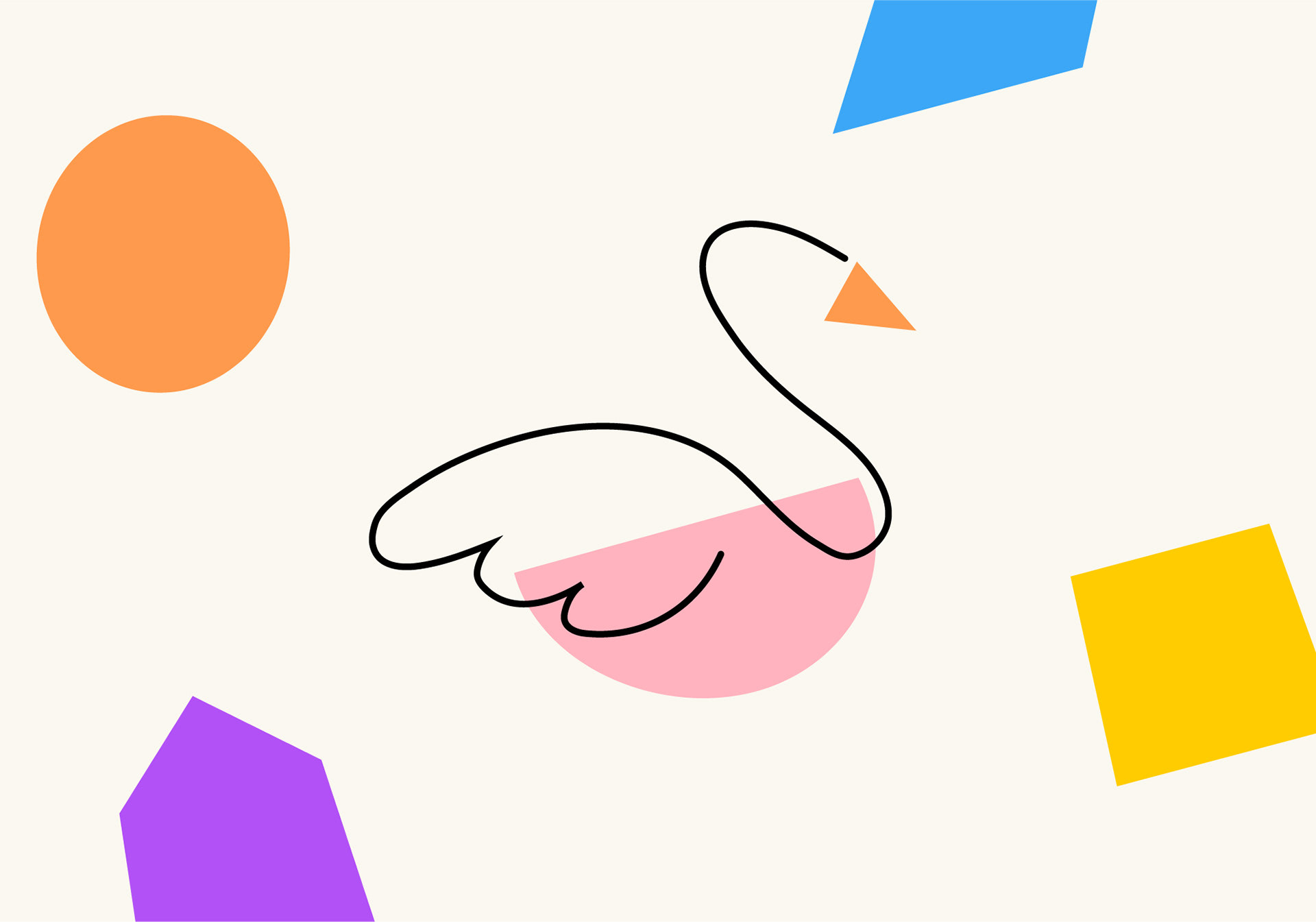 An elegant, bespoke single line art illustration of a swan layered over colorful geometric shapes, highlighting the intentional and soulful visual assets built for the brand identity.