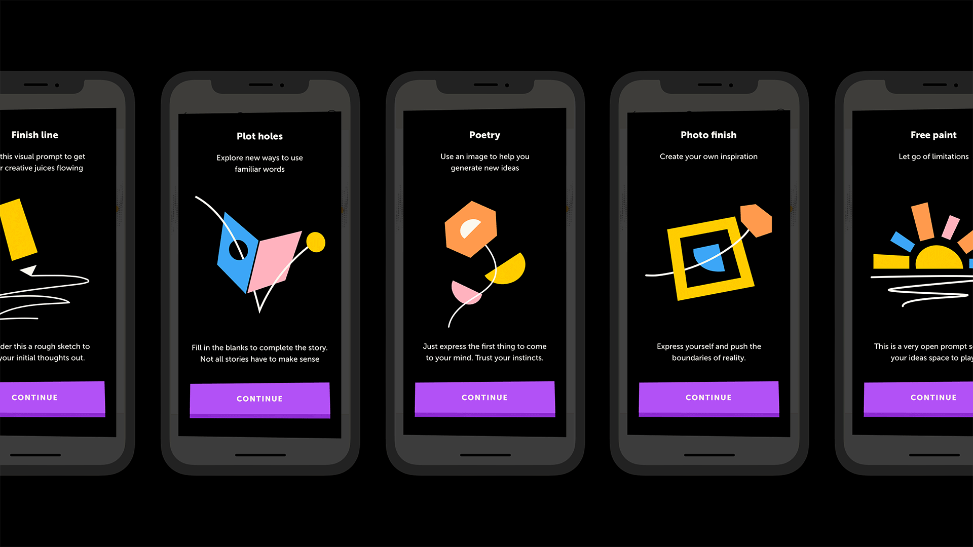 Light and Darkmode variations of onboarding app screens