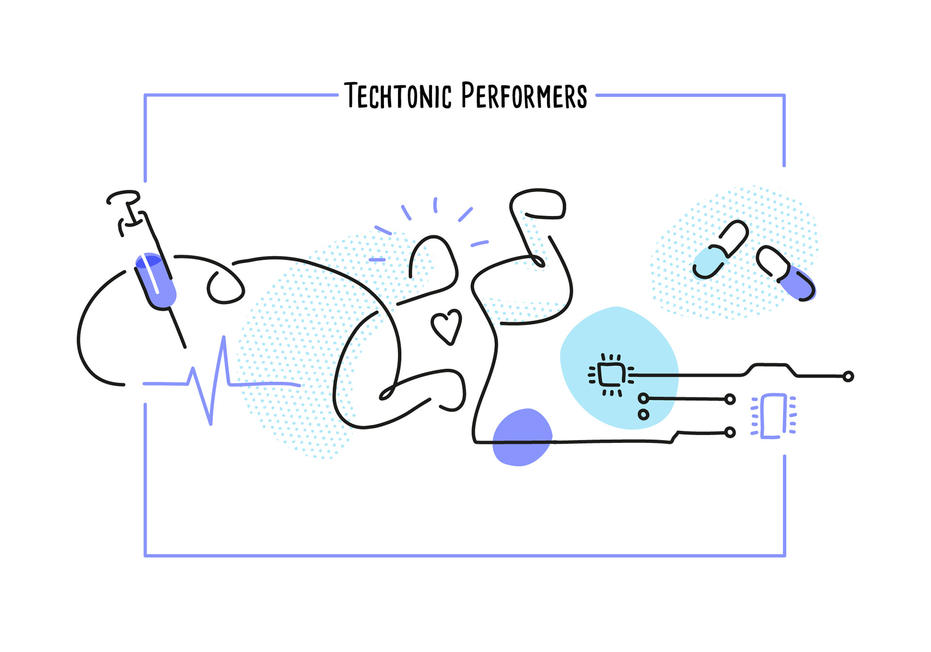 Conceptual illustration about bionic tech, pharmaceuticals and other performance enhancers in elite sports