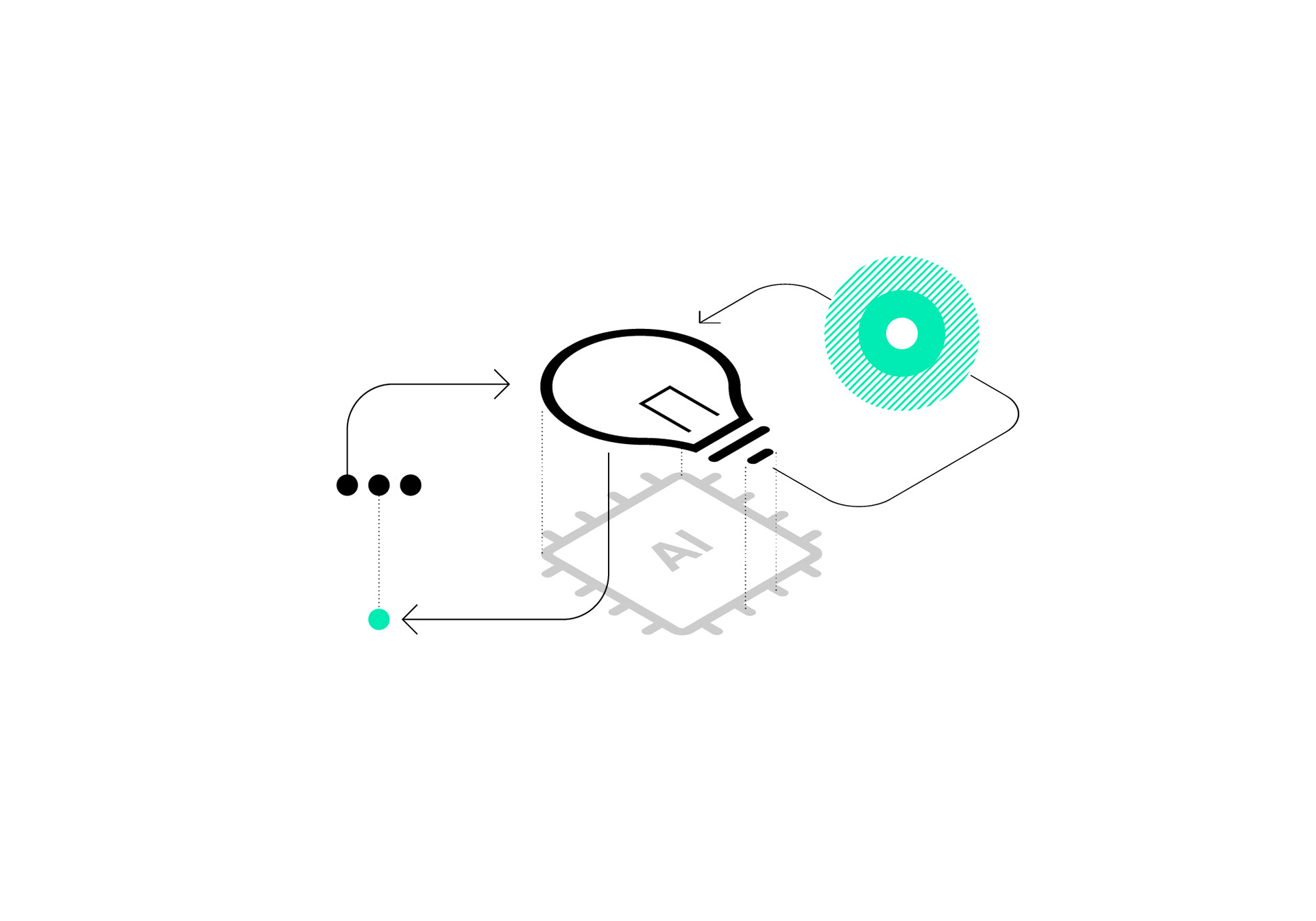 Conceptual editorial illustration for article about A.I. insights and inspiration
