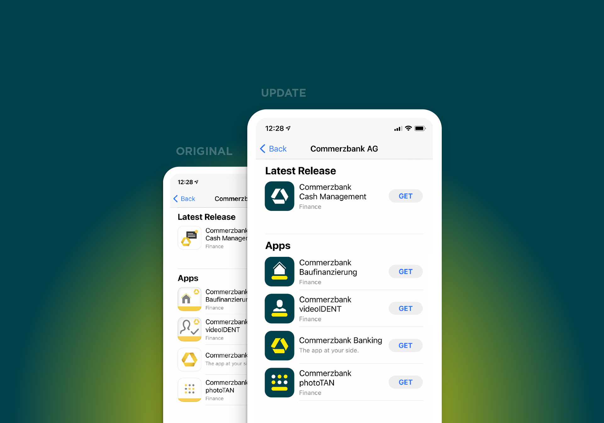 Mobile screen mockup showcasing original and updated app icons ensuring better brand recognition and accessibility