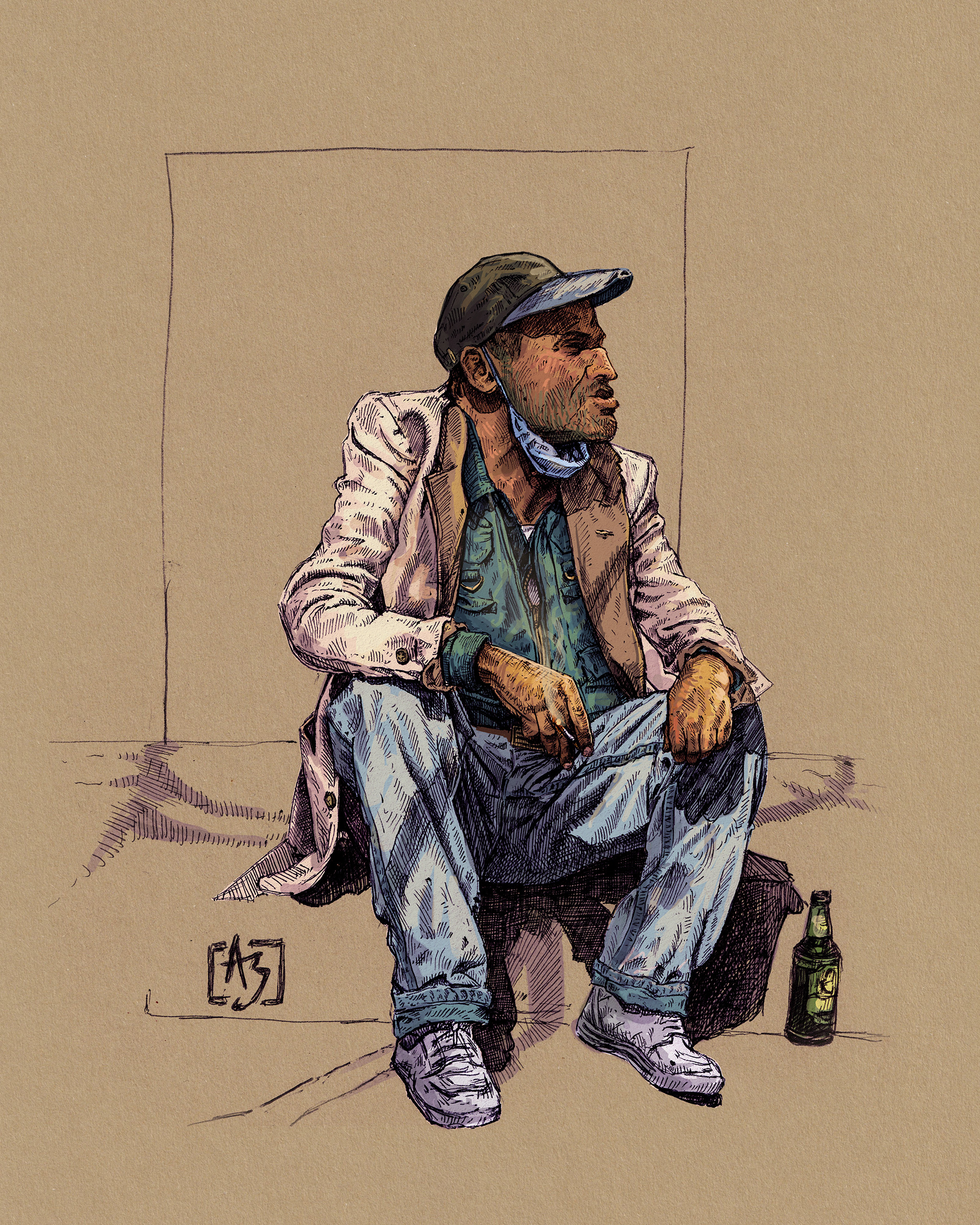 Ink drawing with digital coloring