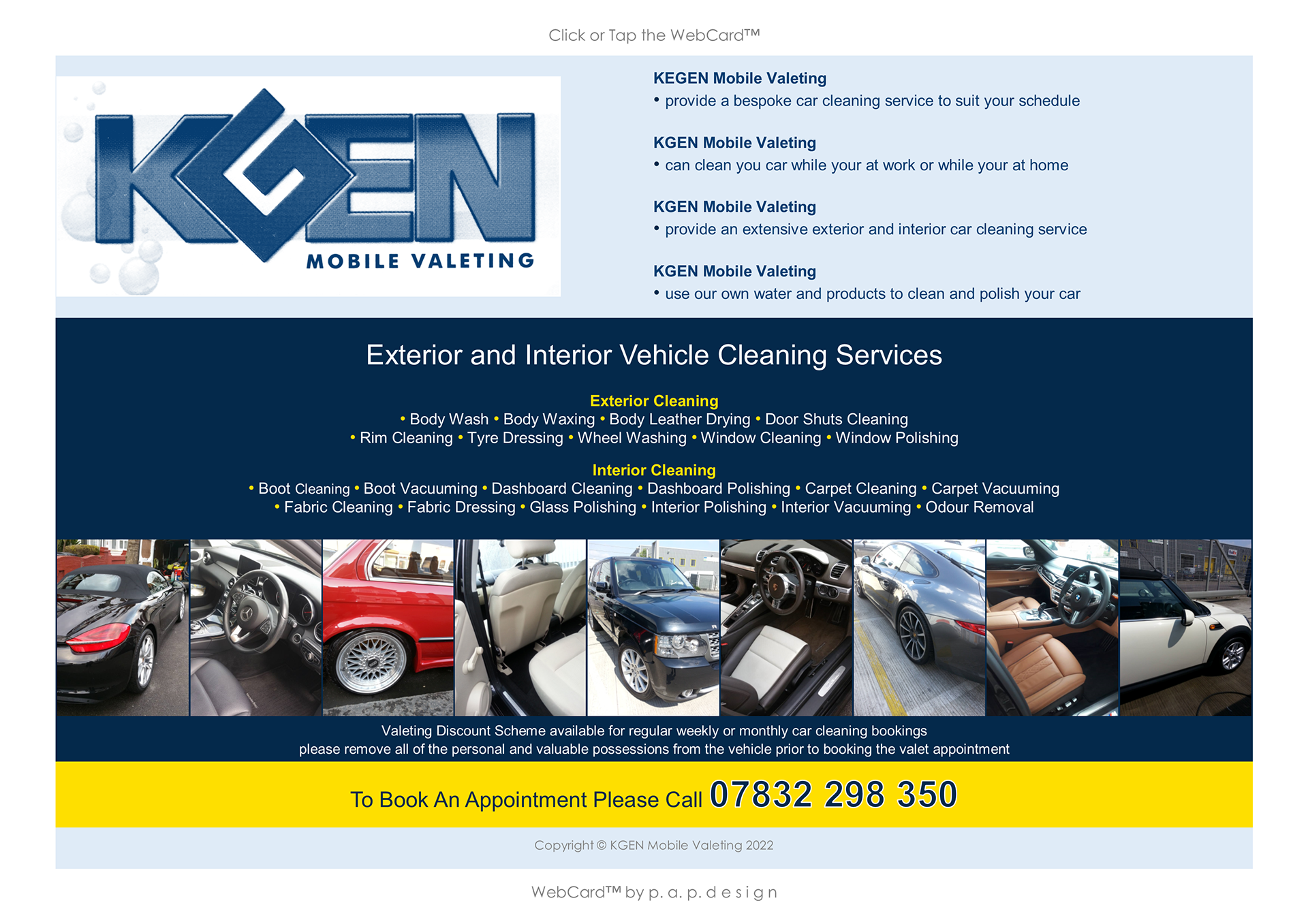 KGEN Mobile Valeting WebCard - www.papdesign-webcard.co.uk/kgen-mobilevaleting.htm