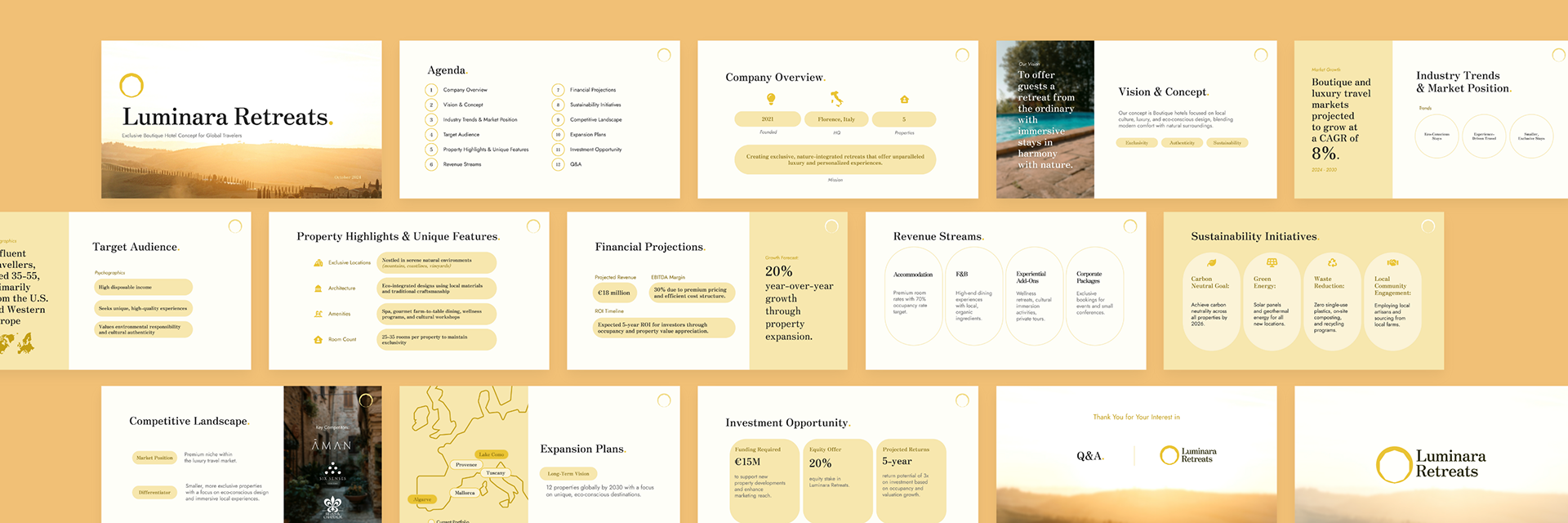 I developed a speculative investor pitch deck using a detailed company profile and key figures from ChatGPT, creating a visually engaging, data-driven presentation that highlights the business model, financial forecasts, market opportunity, and competitive advantage.