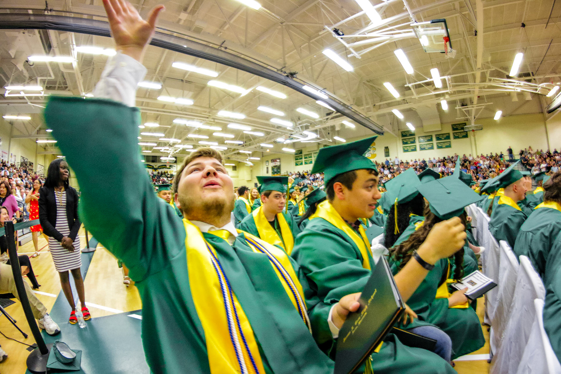 Cole Hammond throws his cap at theend of Case High School's Commencement Ceremony, June 8, 2019.