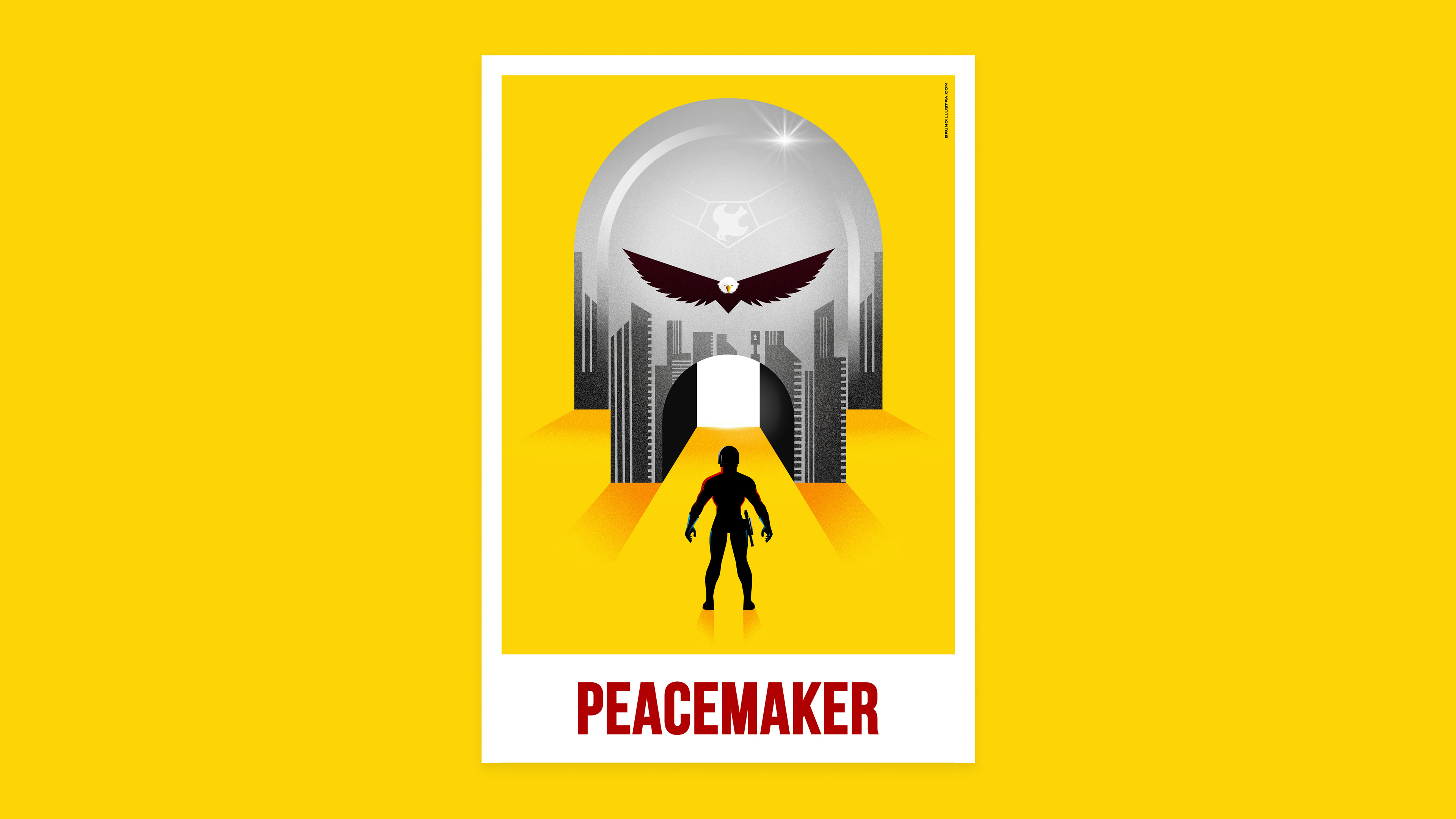 Minimalist poster of Peacemaker – Season 2 (2025) showing Peacemaker standing before a glowing portal inside his helmet.