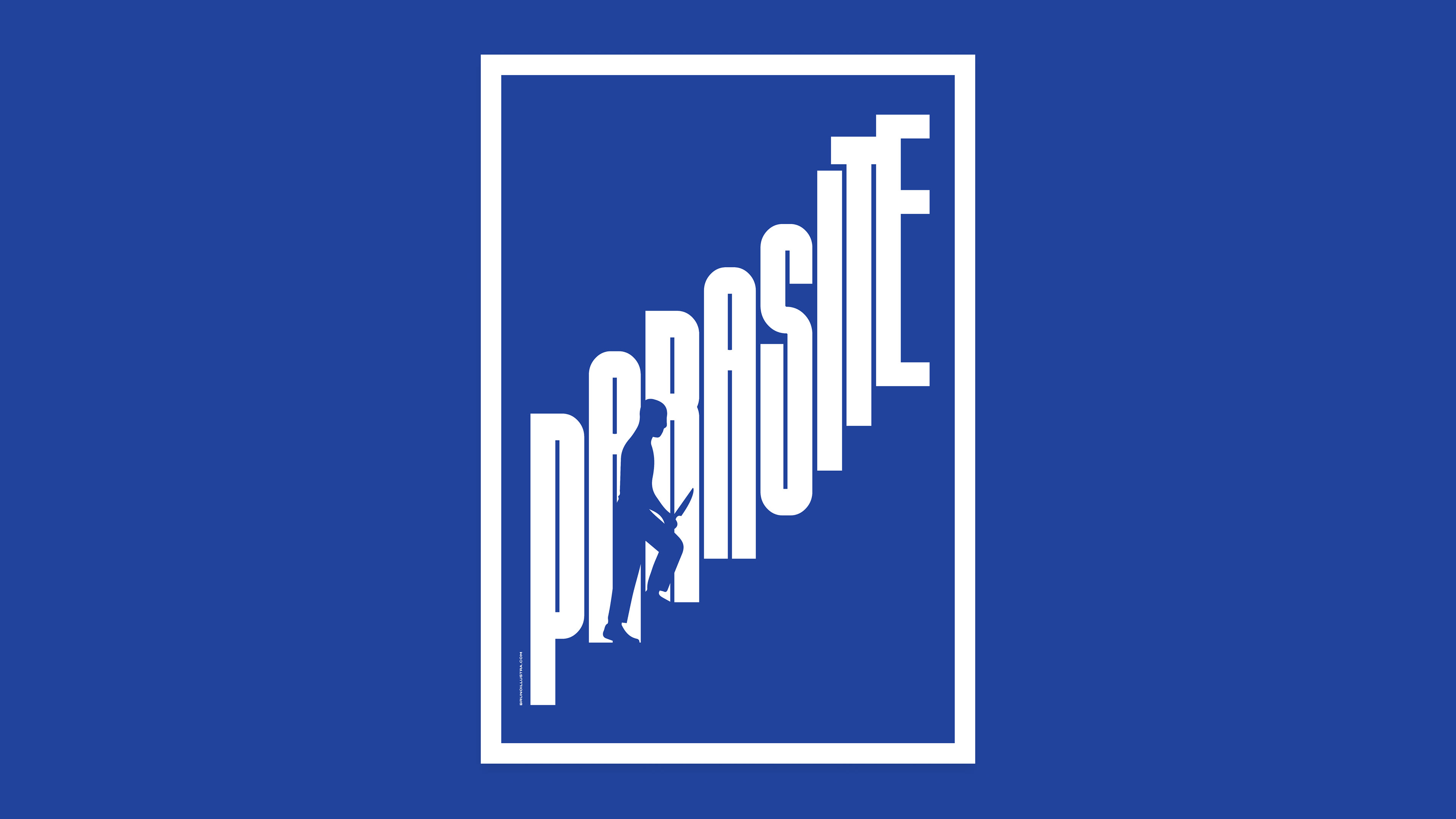 Minimalist poster of Parasite, using typography to symbolize the social divide between wealth and poverty.
