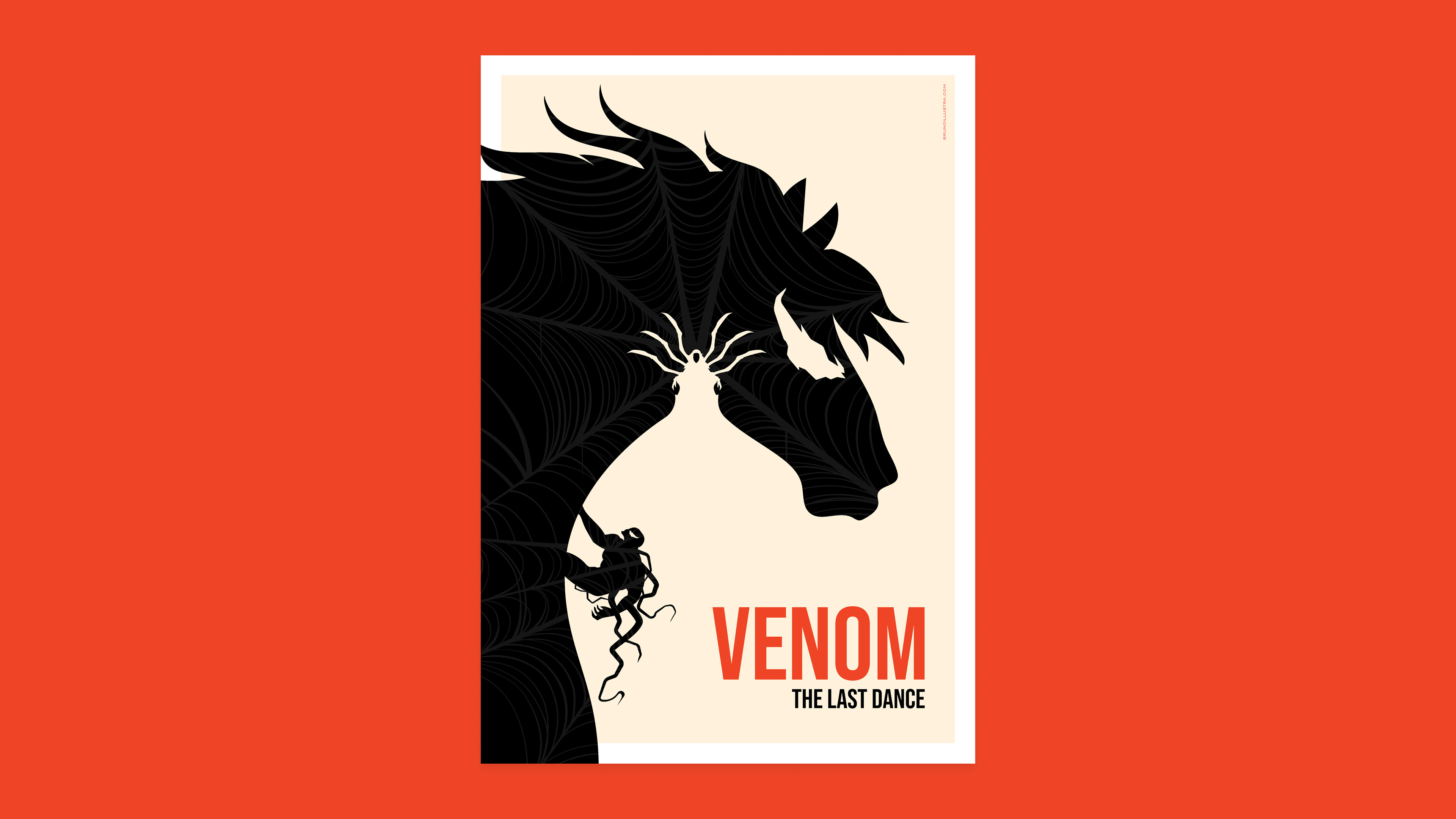 Minimalist poster of Venom: The Last Dance, featuring Eddie Brock/Venom’s silhouette with the symbiote forming a horse, symbolizing the battle against time and space.