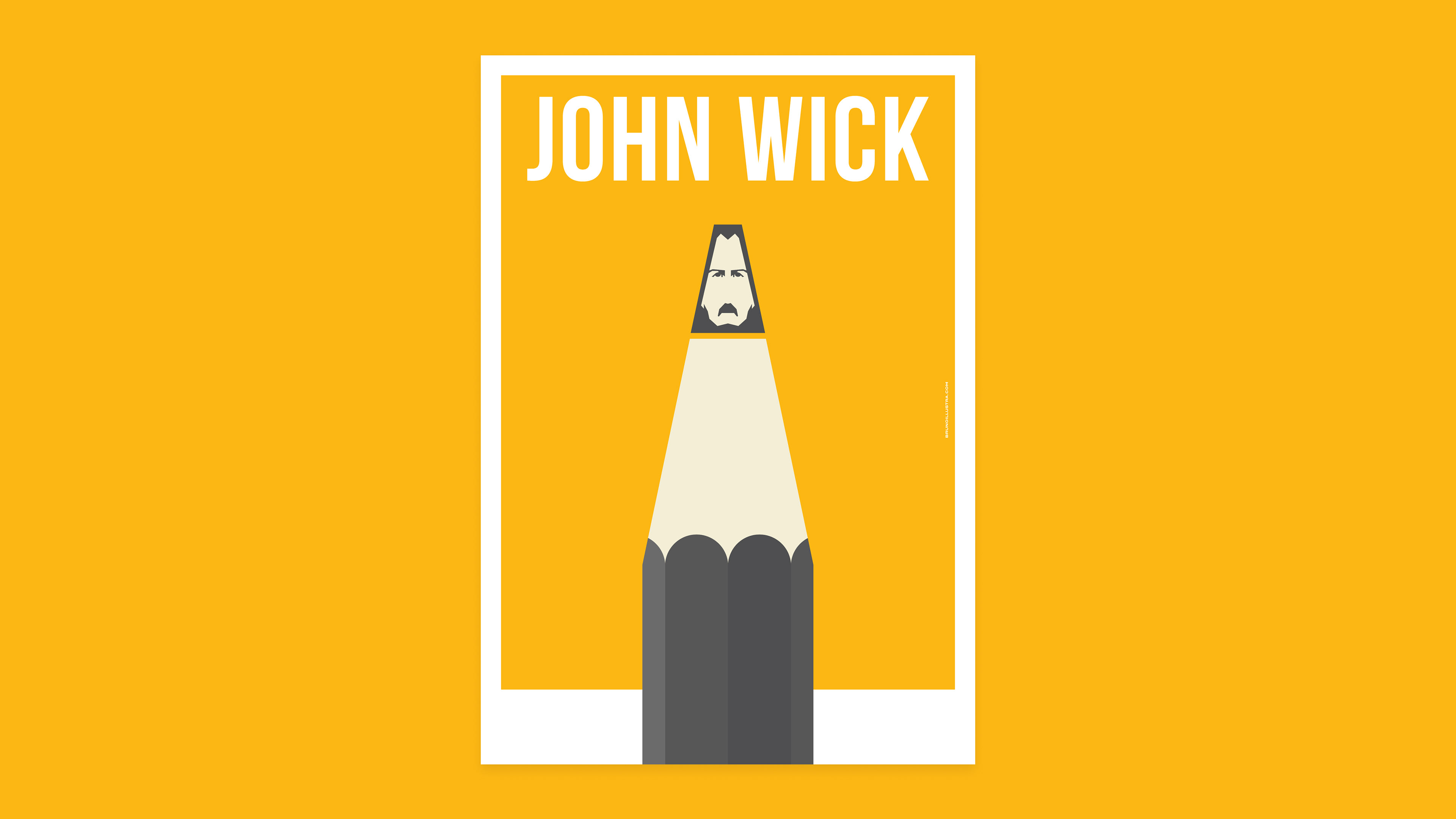 Minimalist poster of John Wick, featuring John Wick’s silhouette integrated into the tip of a yellow pencil, symbolizing his lethal creativity.