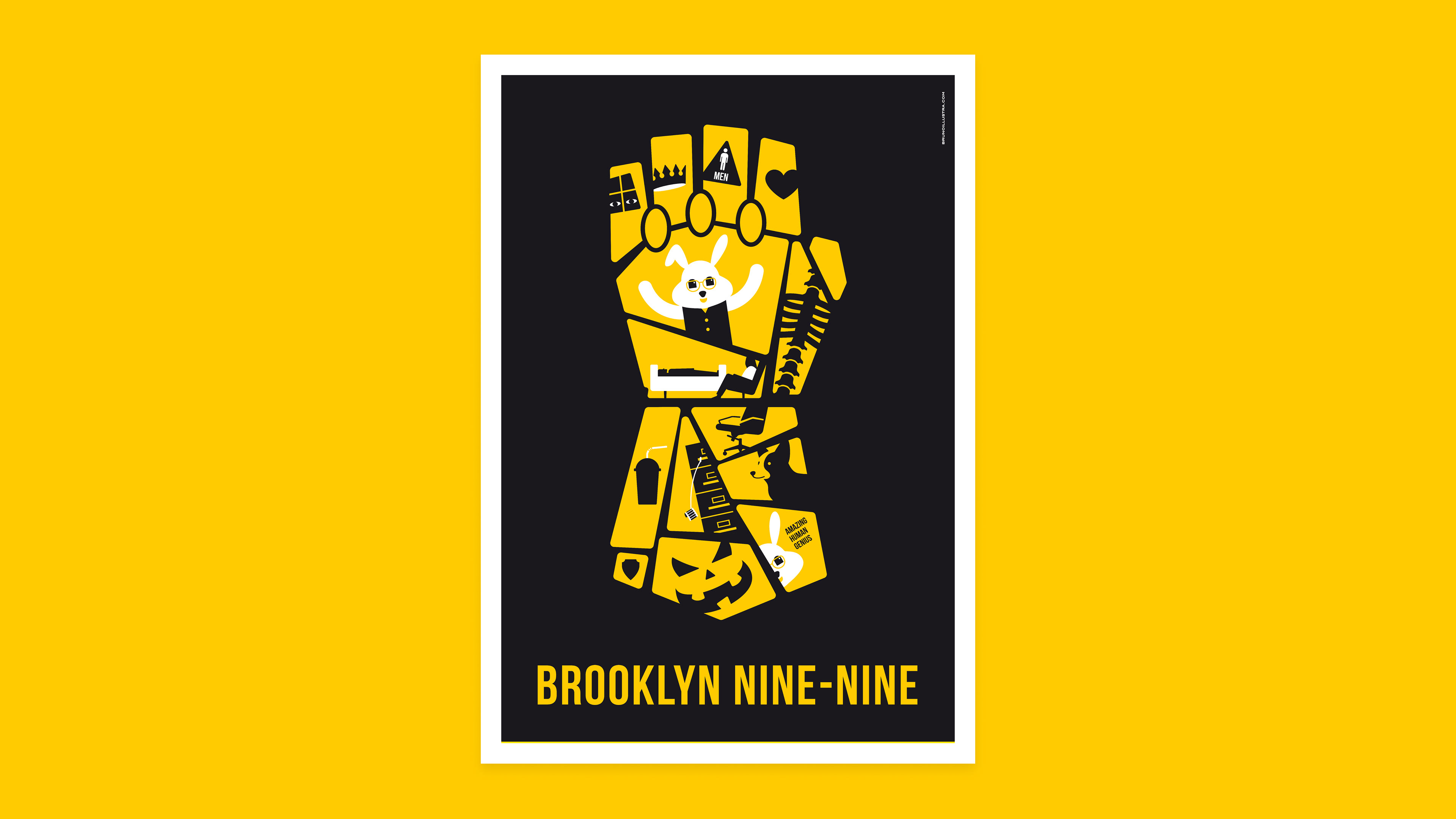 Minimalist poster of Brooklyn Nine-Nine, featuring the silhouette of the Gauntlet of Infinity used by Thamos in The Revengers.