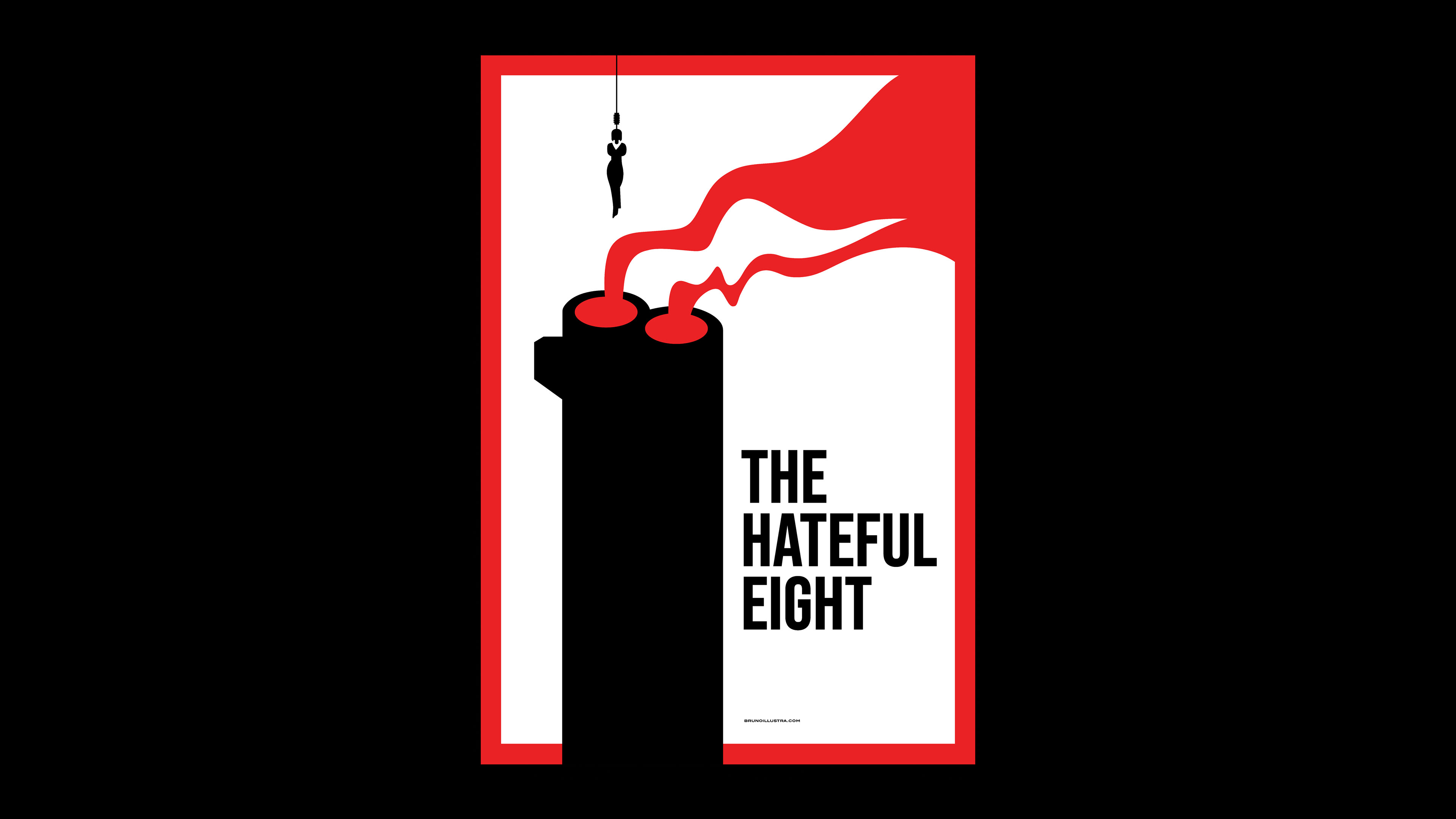 Minimalist poster of The Hateful Eight, featuring a gun barrel forming the number 8 in red, symbolizing danger and fire.