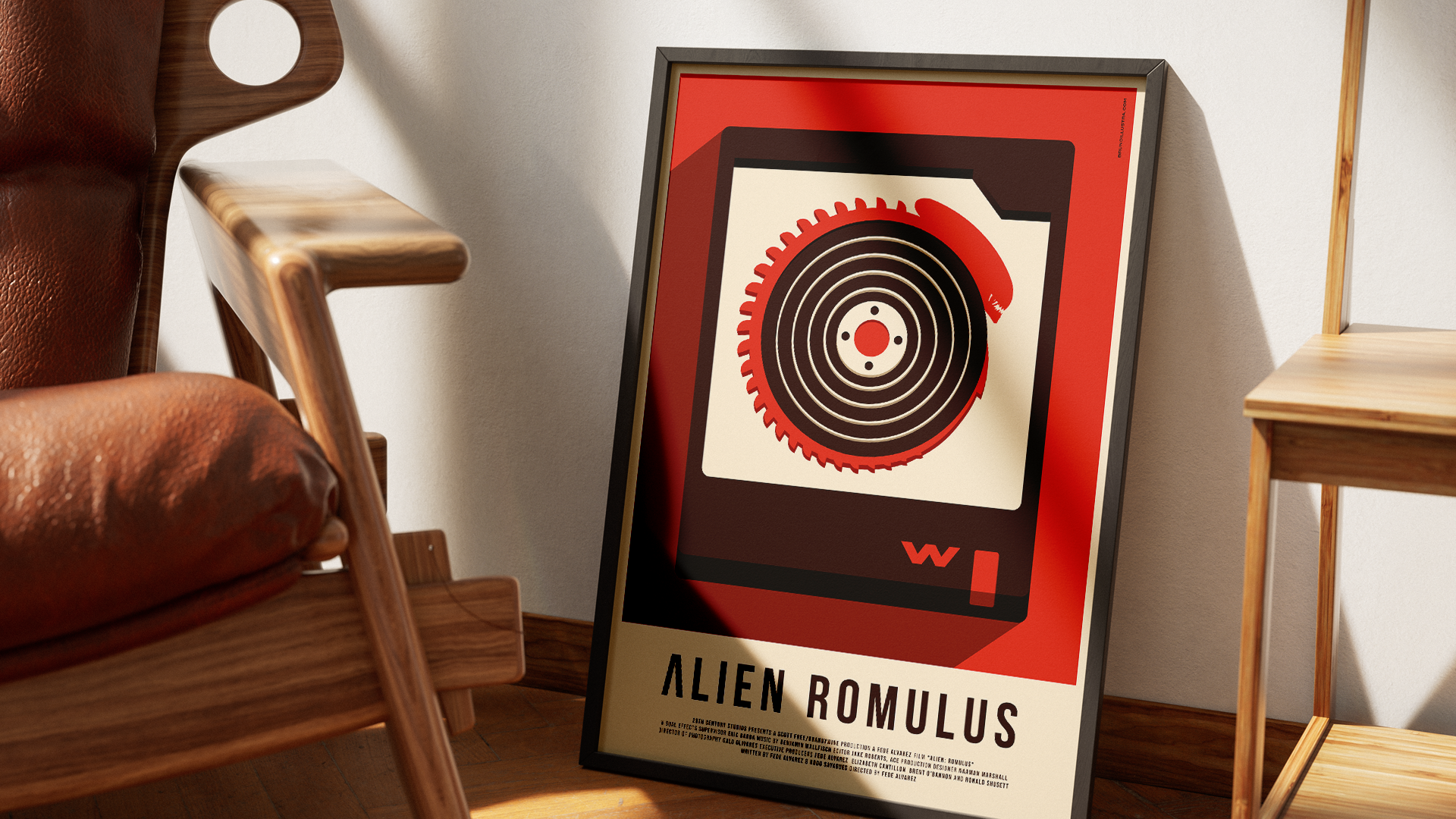 Alien Romulus poster using the Wallace Foundation chip as a central element symbolizing control and hidden danger.