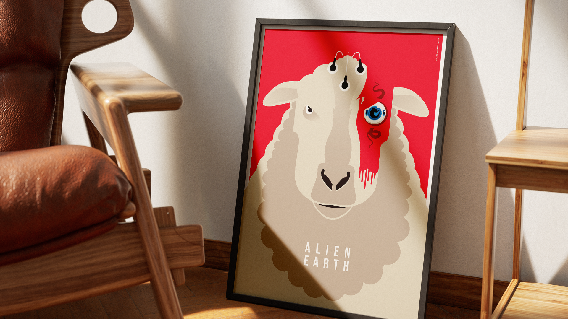 2. Alien Earth poster where the sheep symbolizes experiments and the control of the creature T. Ocellus.
