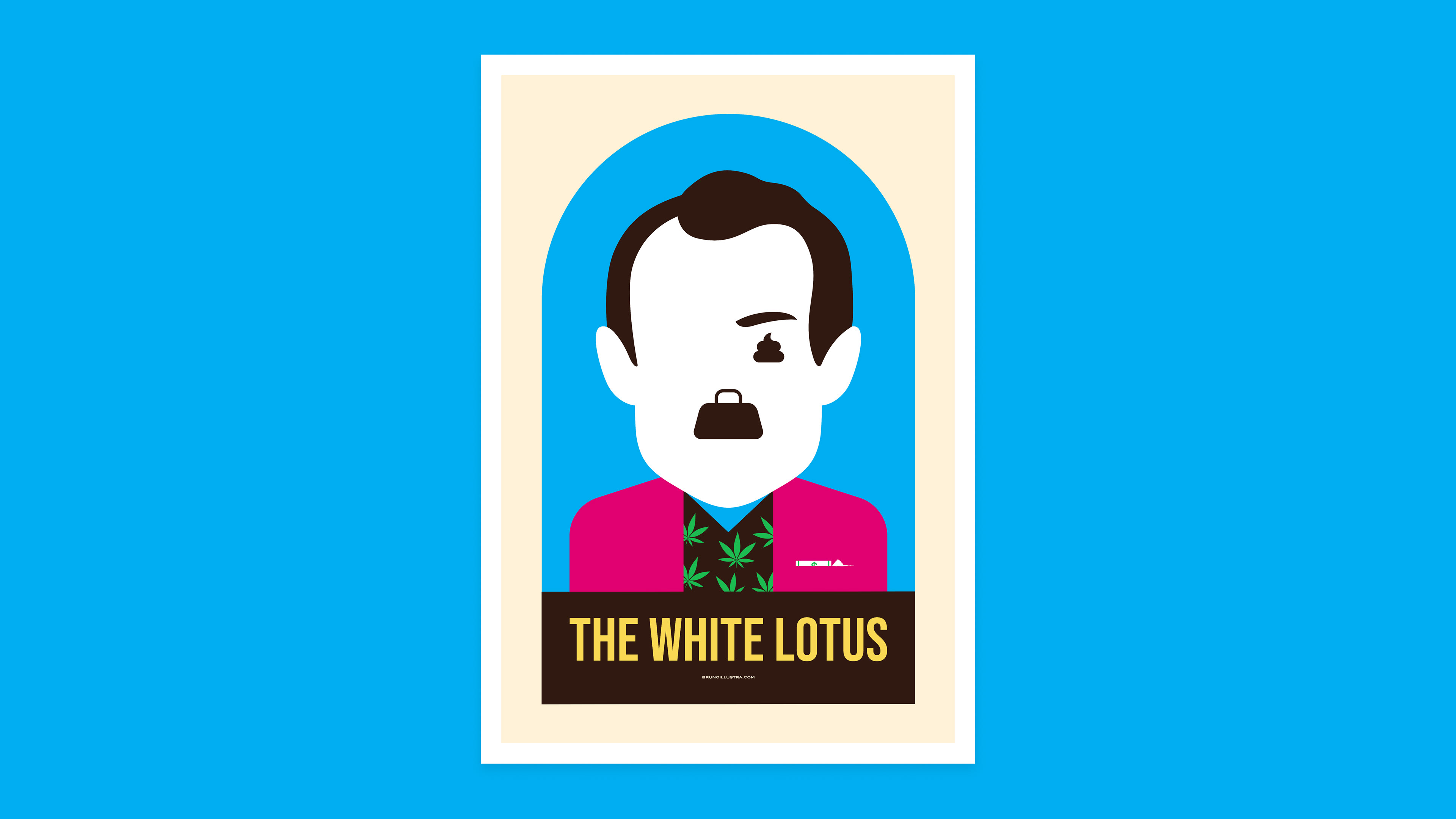 Minimalist poster of The White Lotus, featuring the stylized silhouette of Armand, the iconic manager, with his face composed of key elements from the series.