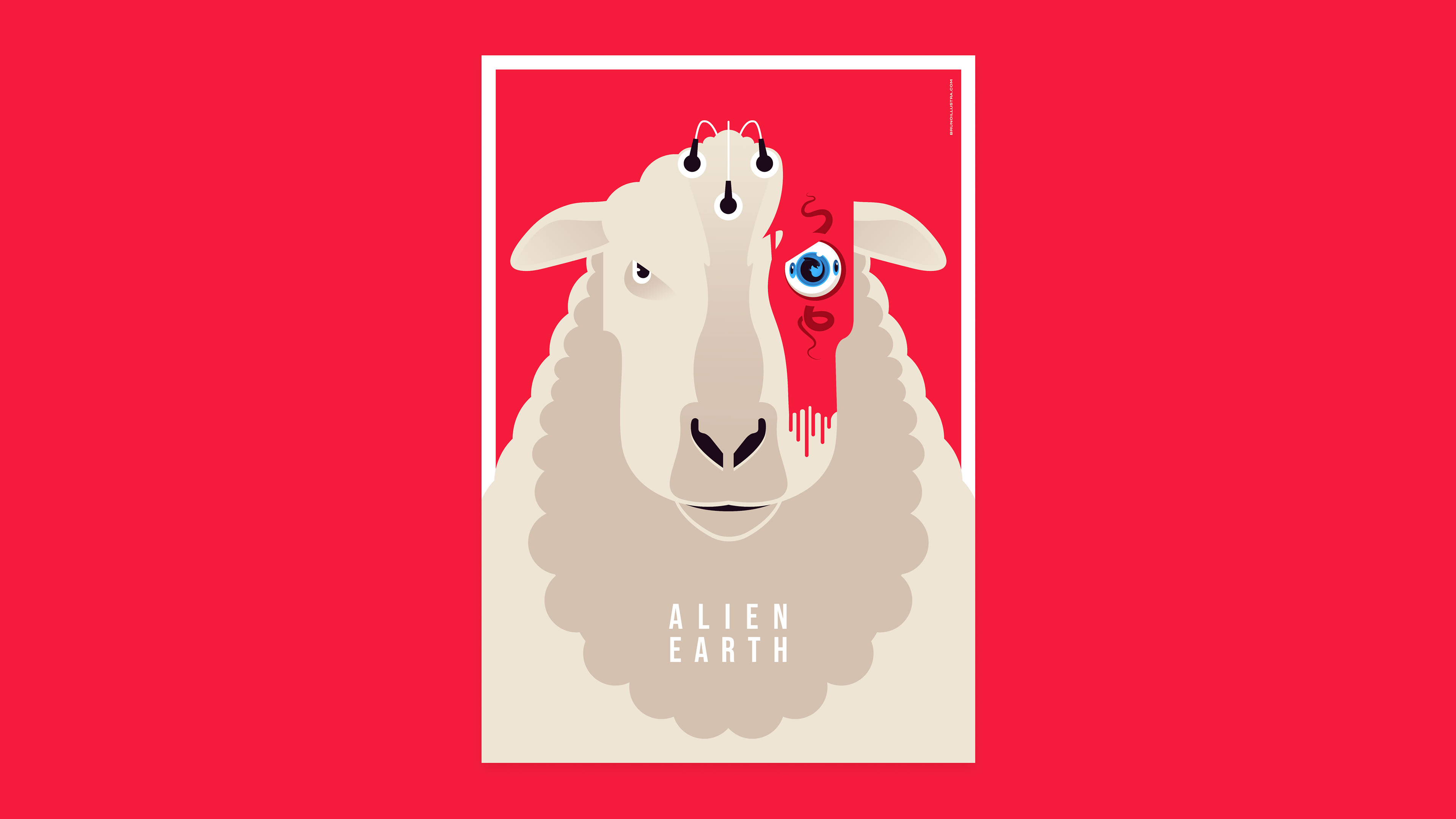 1. Minimalist poster of Alien Earth (2025) showing a sheep with a wounded face and a blue eye reflecting the silhouette of a Xenomorph.