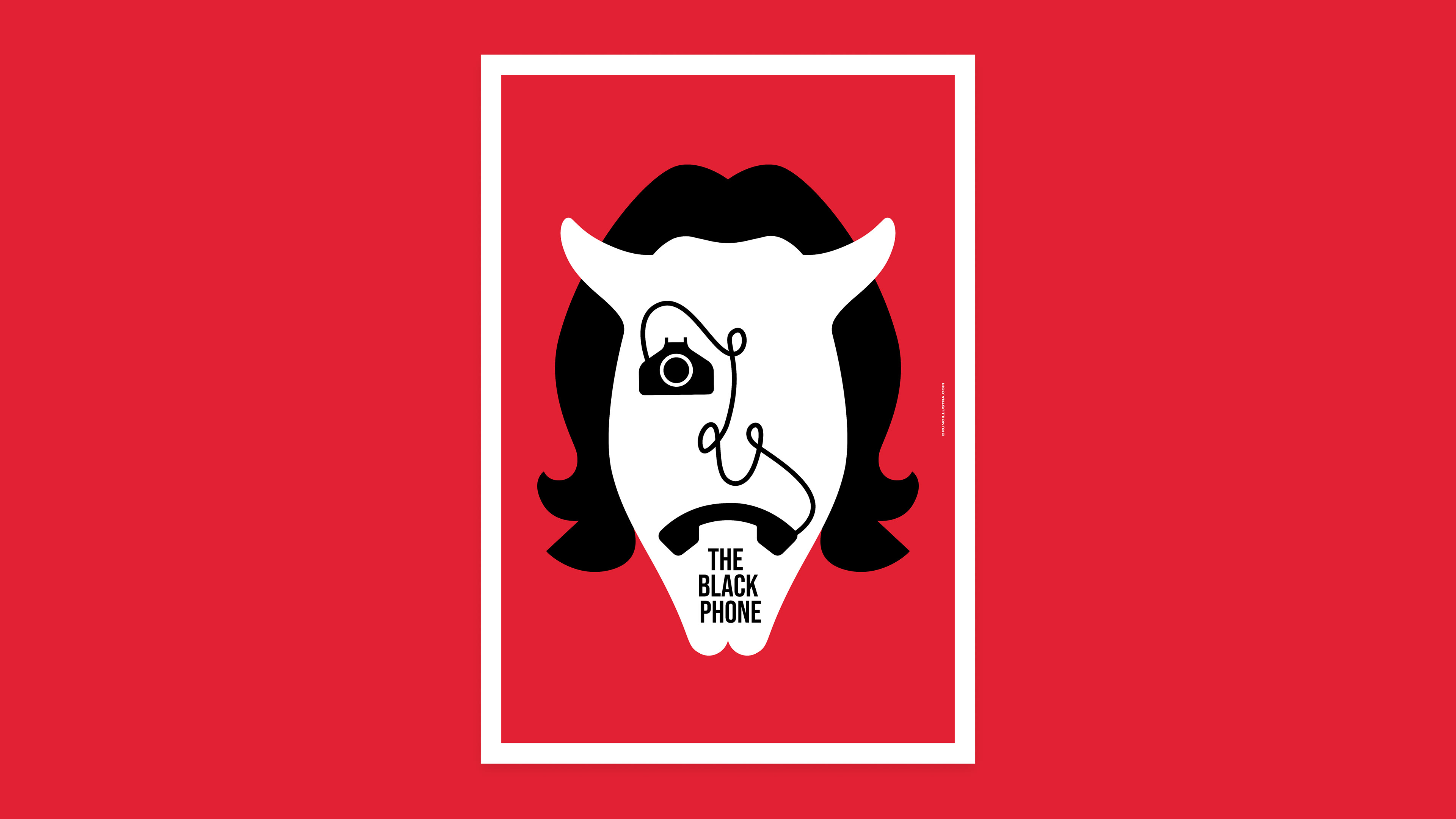 Minimalist poster of The Black Phone, featuring The Grabber’s mask with the black phone integrated into his facial features.