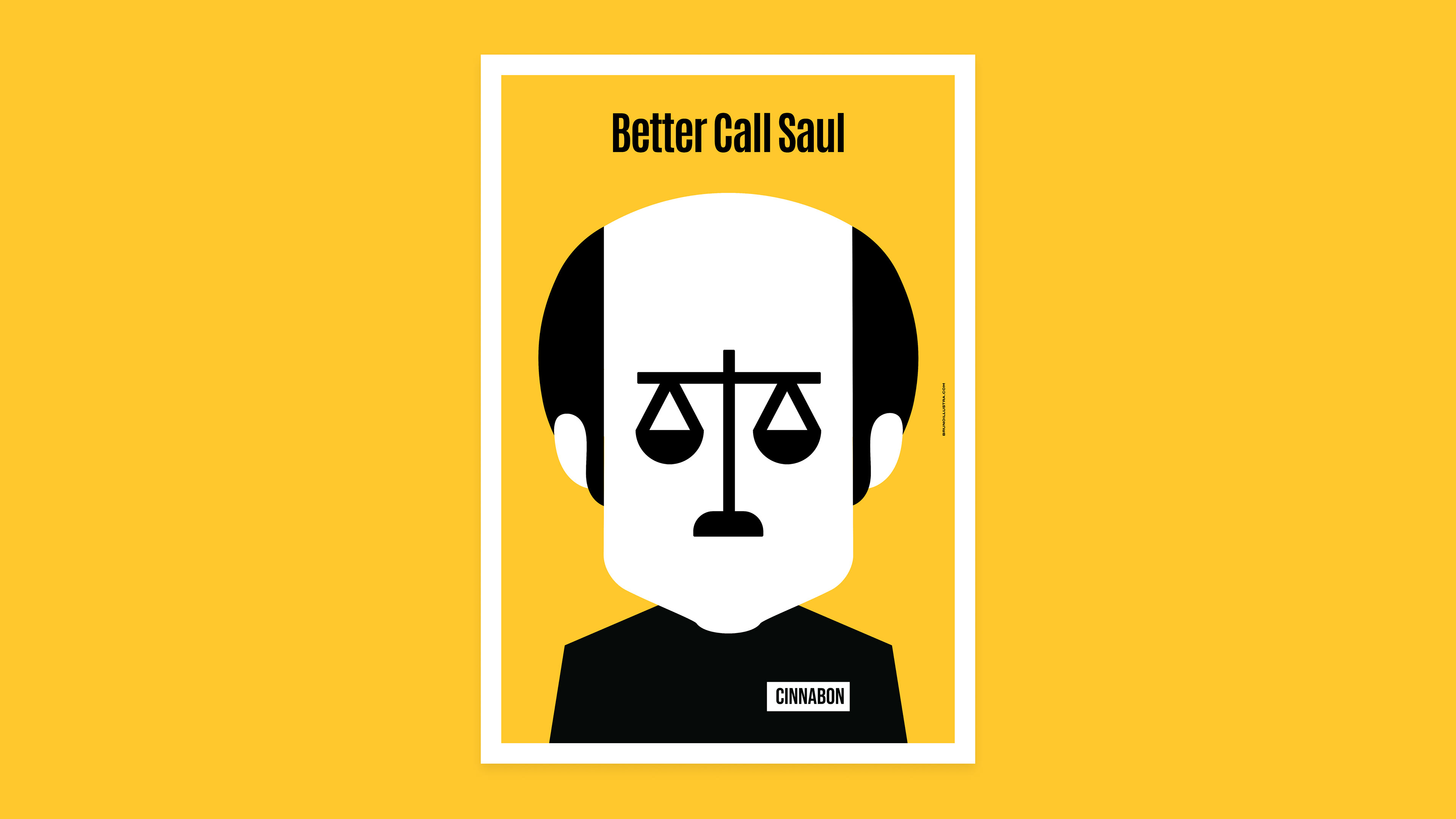Minimalist poster of Better Call Saul, featuring Jimmy McGill’s silhouette with scales of justice forming his face, symbolizing his dual identity.
