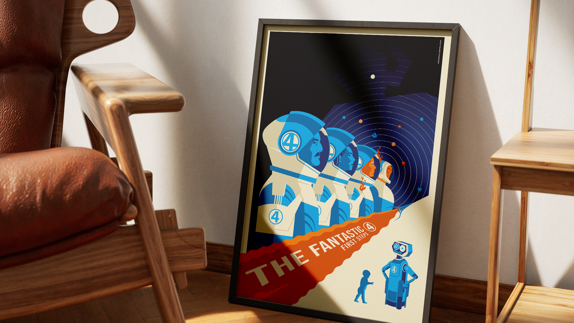 2. Lower scene with Franklin taking his first steps next to HERBIE; cream background with blue and orange accents.