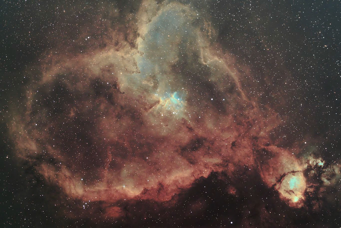 The Heart Nebula (also known as the Running dog nebula), IC 1805 or Sharpless 2-190 seen in a different light. 