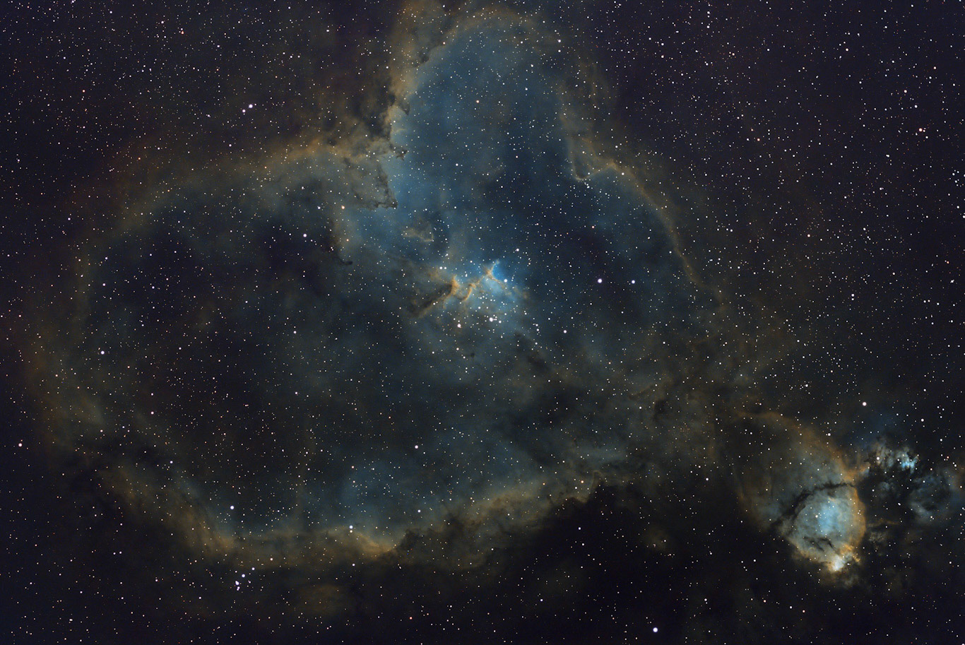  The Heart Nebula is located about 7,500 light years away toward the constellation of the mythological Queen of Aethiopia (Cassiopeia). 