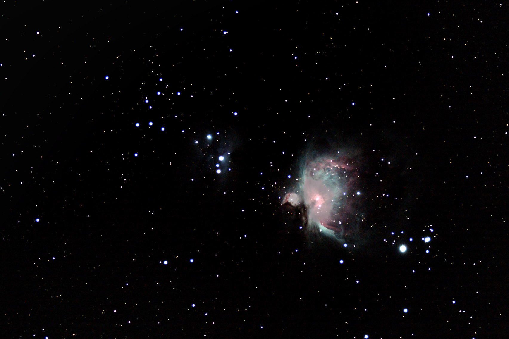 Orion Nebula M42 in Orion 1350 ly and 24 ly across - mixed mod and dslr over several nights, still lacking data