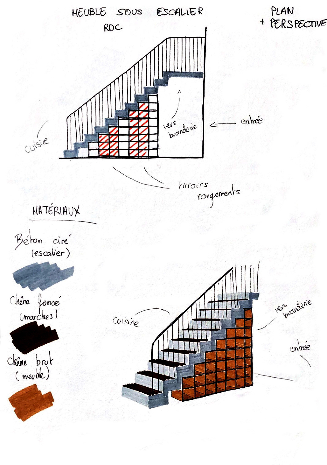 Croquis meuble sous-escalier