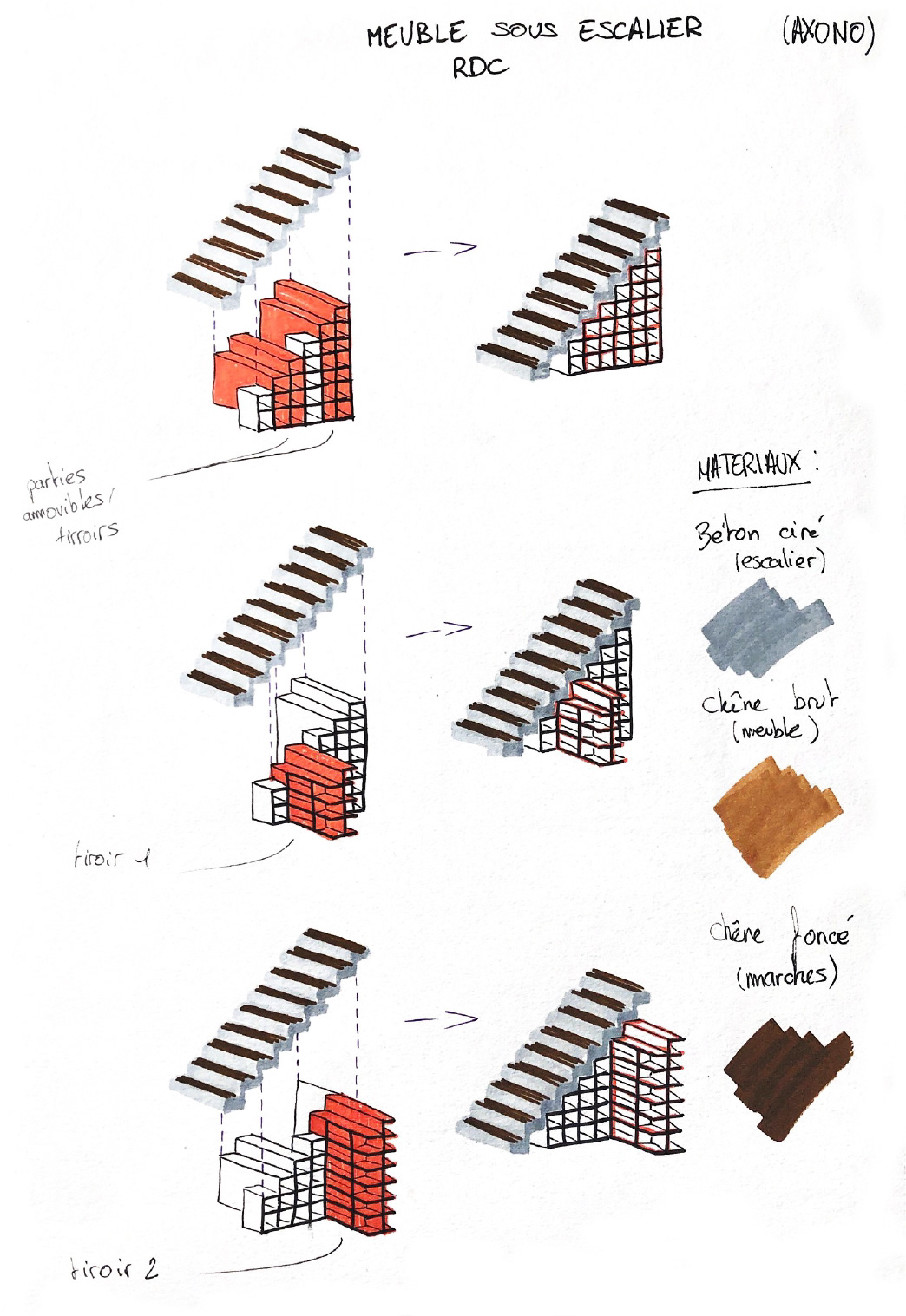 Croquis meuble sous-escalier