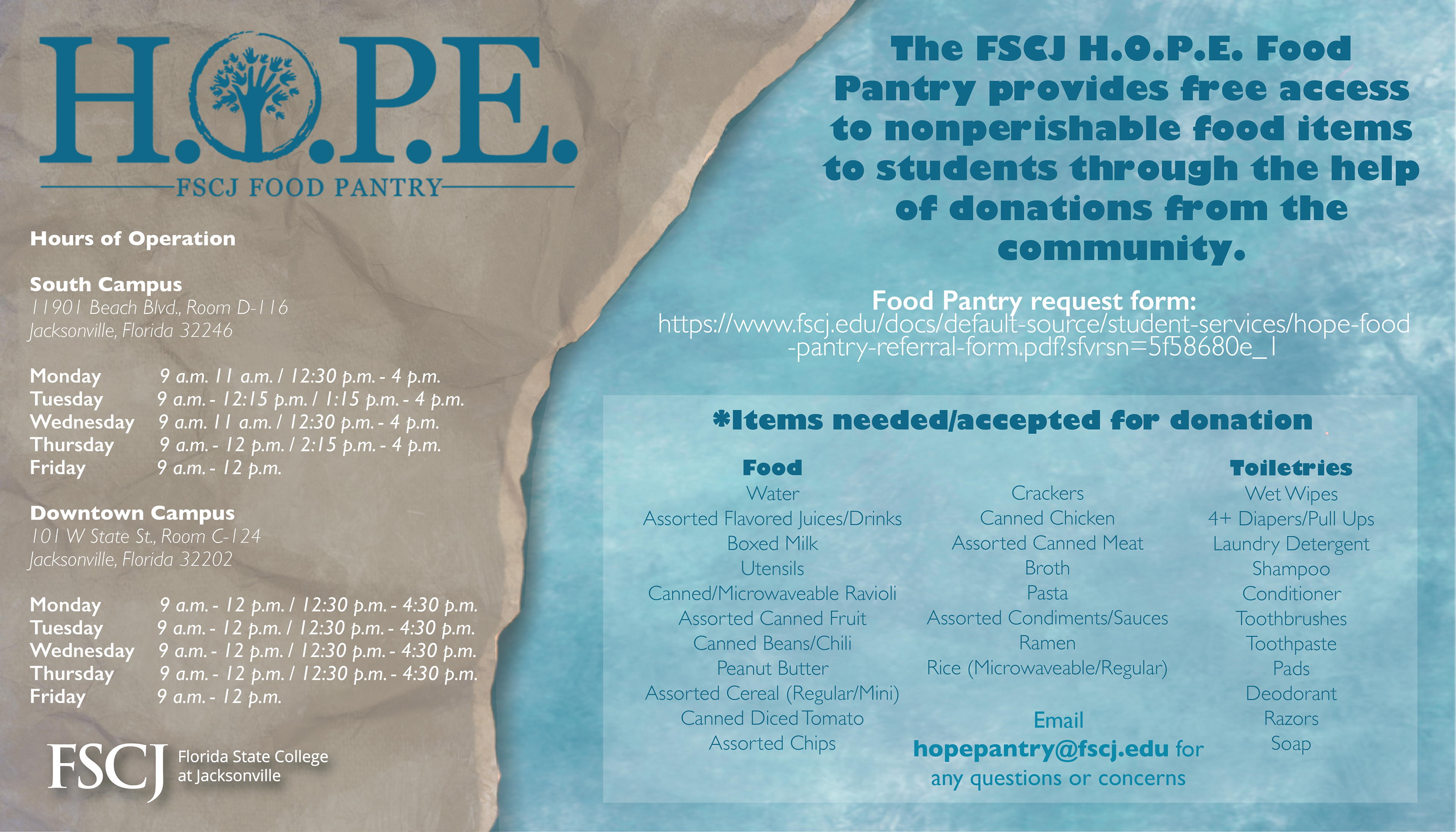 Website page design for Hope food pantry project.