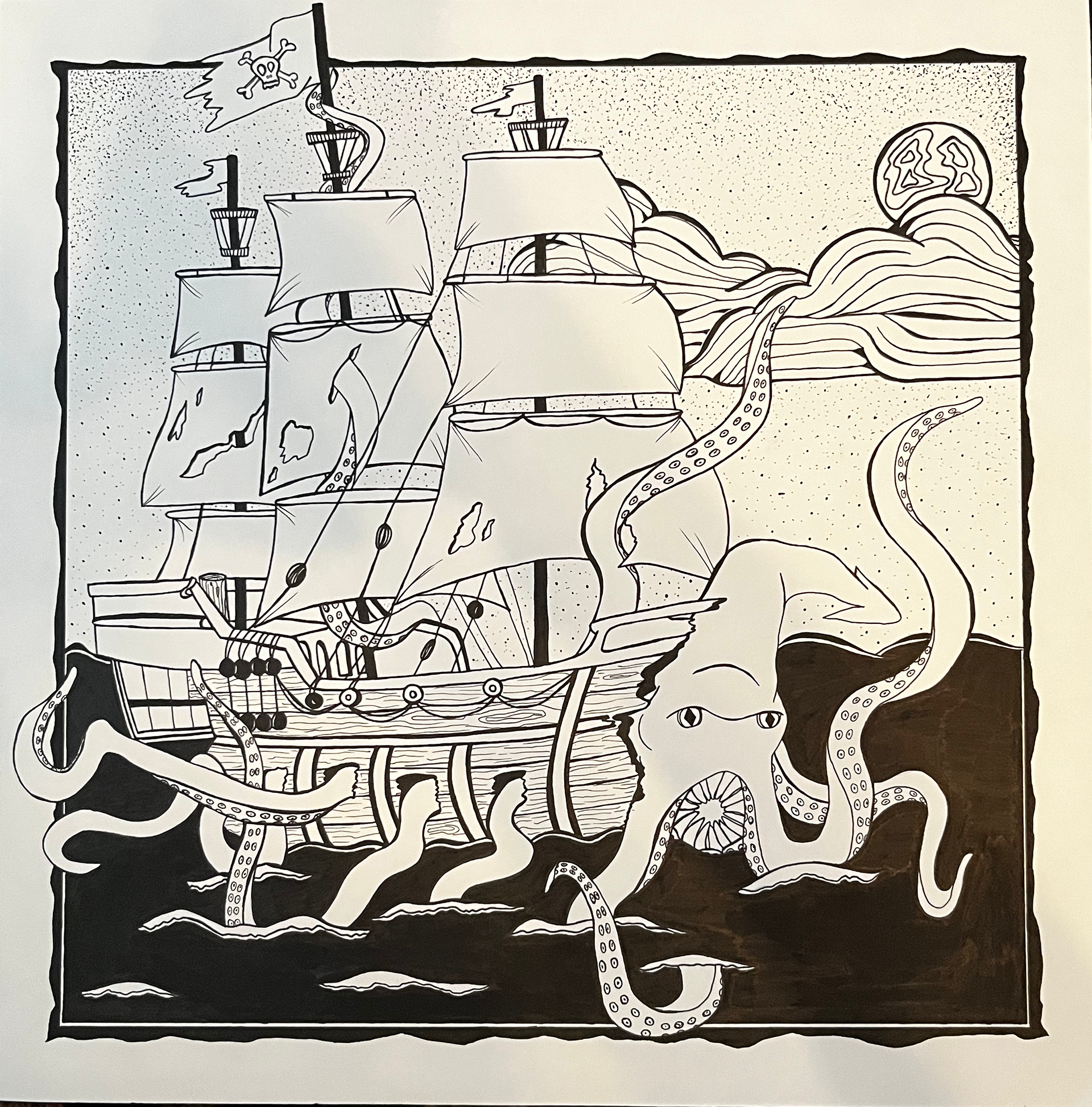 Drawing created with black ink. The assignment was to create a drawing combining an aspect of nature with something mechanical/man-made. 