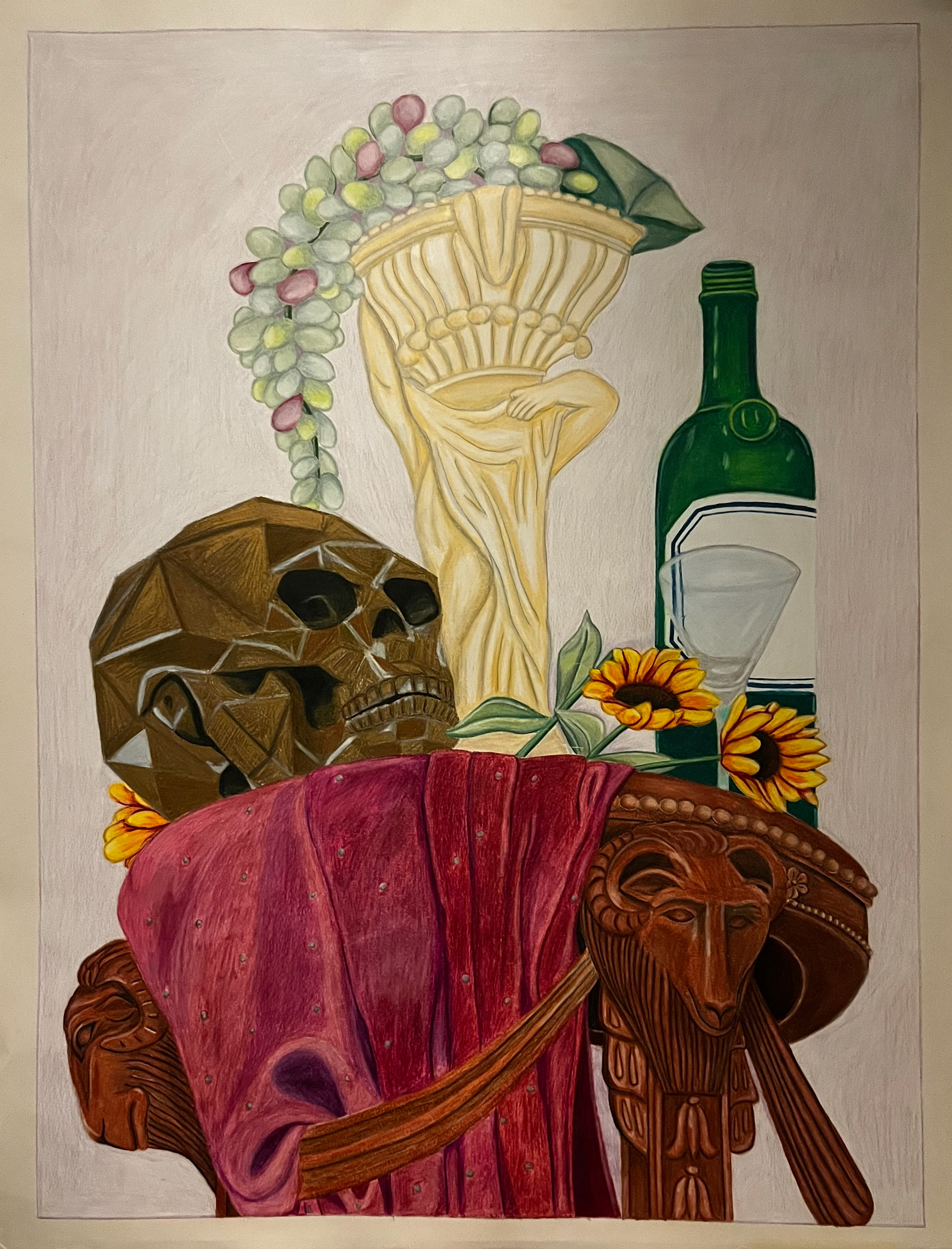 Still life drawing using colored pencils.