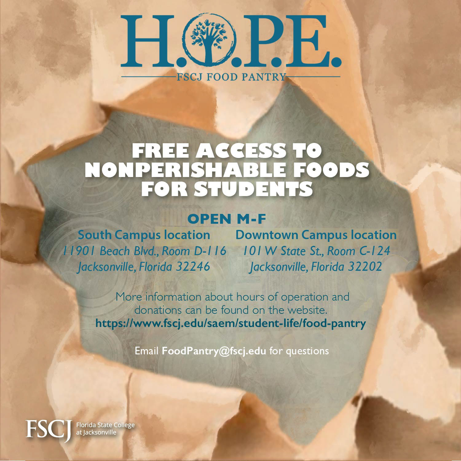 Social flyer made as apart of an assignment for advertising the food pantry at FSCJ.