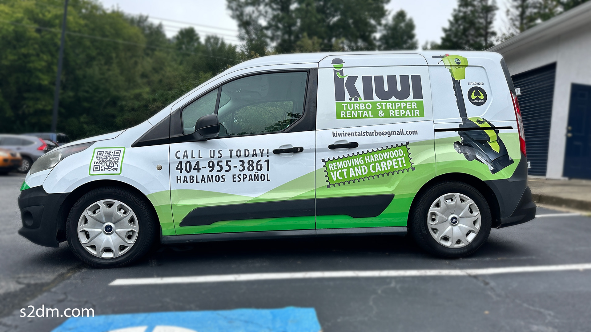 Fleet Vehicle Wrap in Atlanta: Kiwi Turbo Stripper Rental and Repair's Ford Transit Connect Project - Precision Designed, Printed, and Installed.