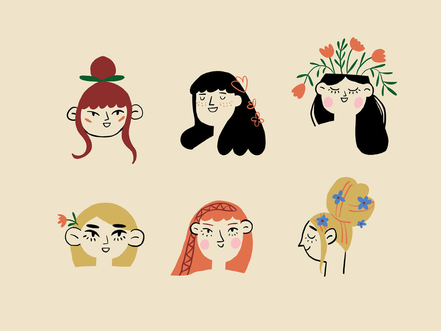 cute girls portraits, romantic girls illustrations by Tatiana Vovchek