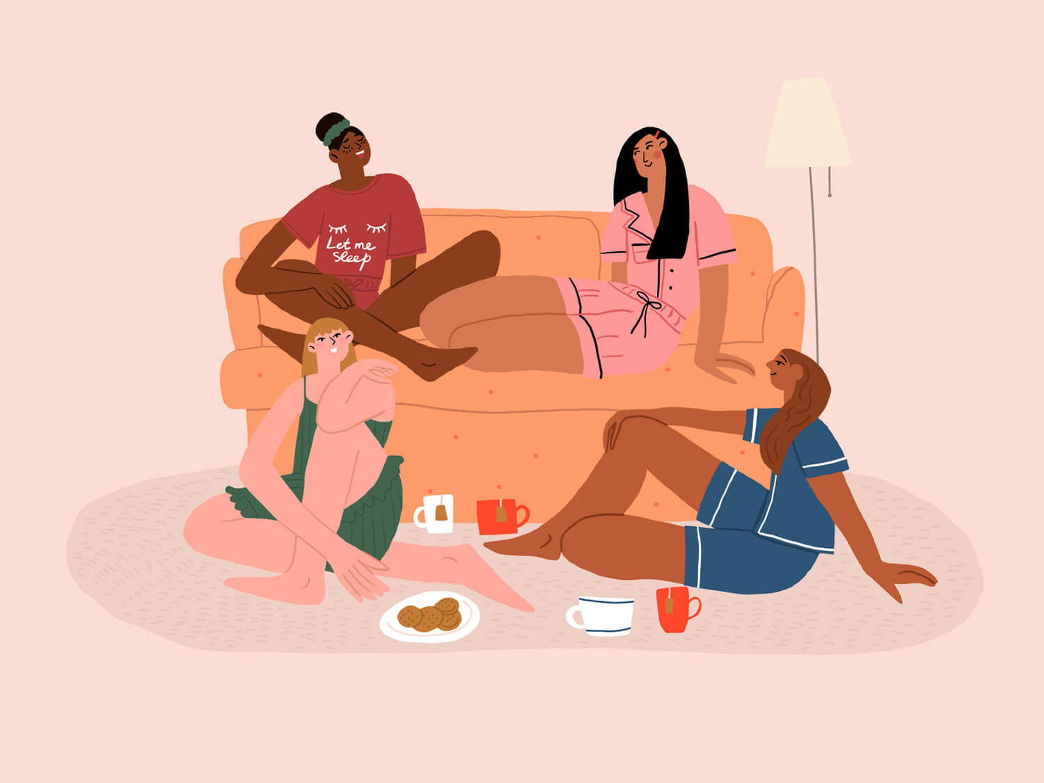 friends illustration, women in pajamas, pajama party illustration, people illustration by Tatiana Vovchek
