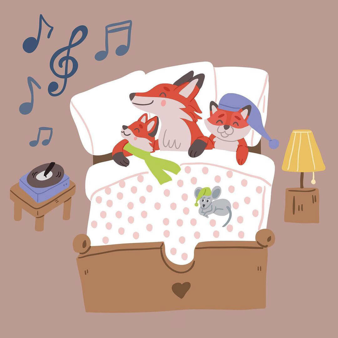 foxes family asleep for strolling with the moon picture book bedtime story by Tatiana Vovchek
