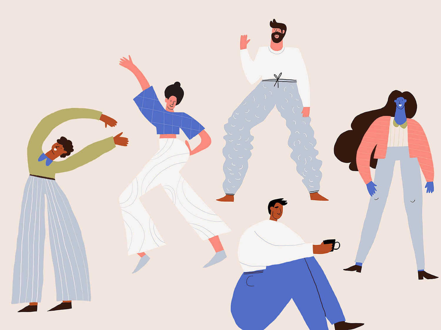 dancing people illustration, unreal people, modern fashion people illustration by Tatiana Vovchek