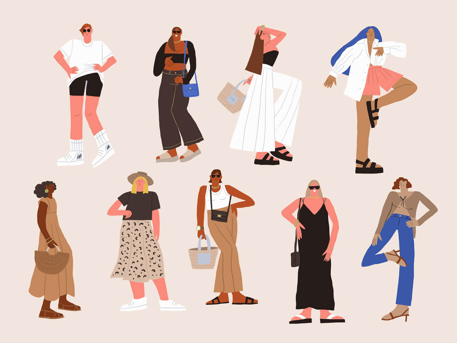 streetstyle fashion women, fashion illustration by Tatiana Vovchek