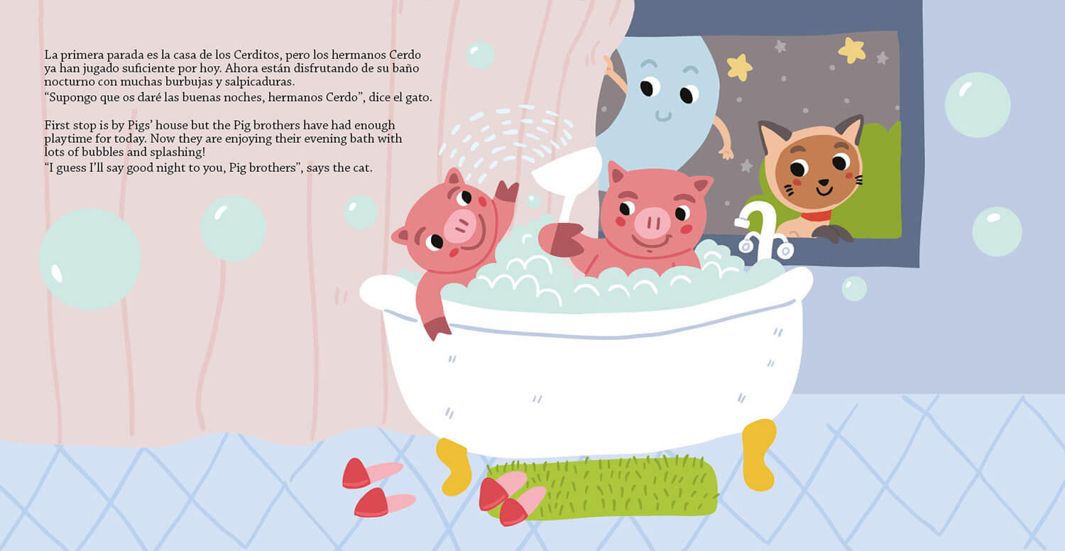 pigs family for strolling with the moon picture book bedtime story by Tatiana Vovchek
