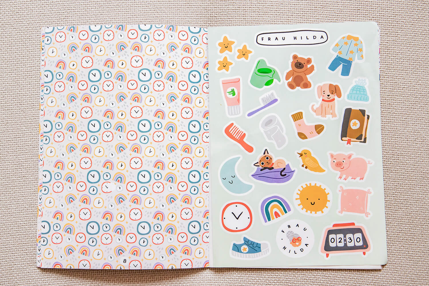 stickers sheet for activity book for children, cute stickers design by Tatiana Vovchek