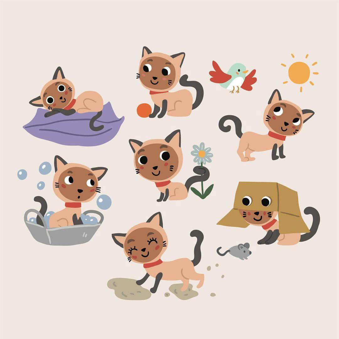 cat character design for kidlit activity book by Tatiana Vovchek
