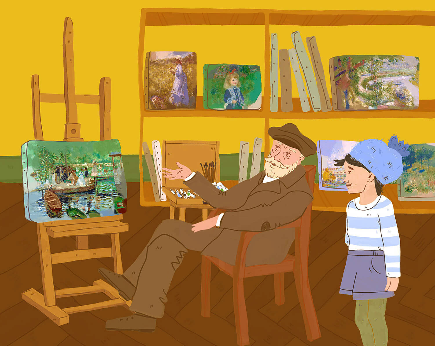 renoir illustration for kidlit, artist illustration, kidlit illustration, children illustration about artist by Tatiana Vovchek