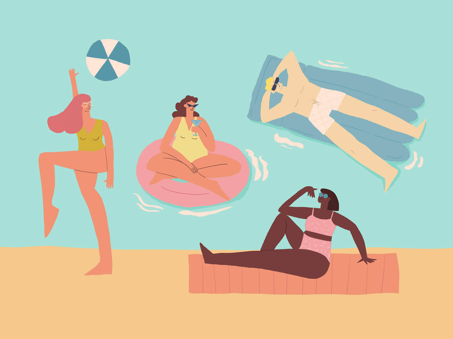 beach people illustration, pool party illustration by Tatiana Vovchek