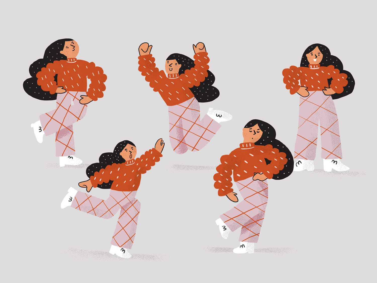 little girl character design, different girl emotions and poses illustration by Tatiana Vovchek