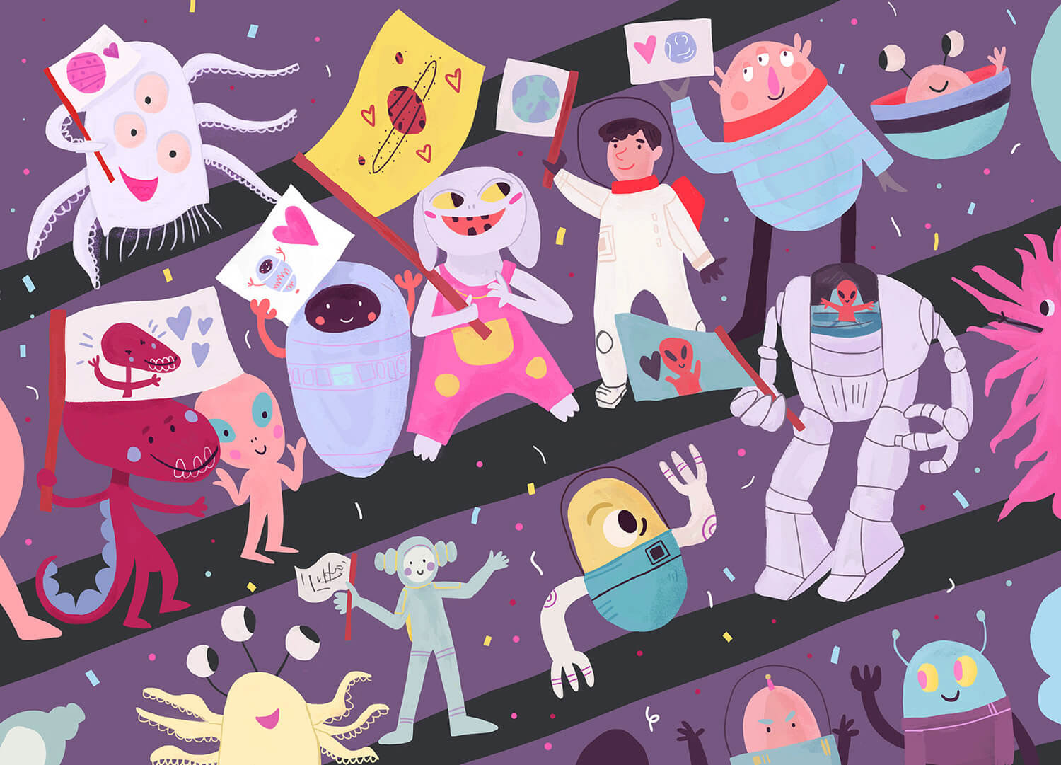 aliens fairy tale, kidlit illustration about aliens by Tatiana Vovchek