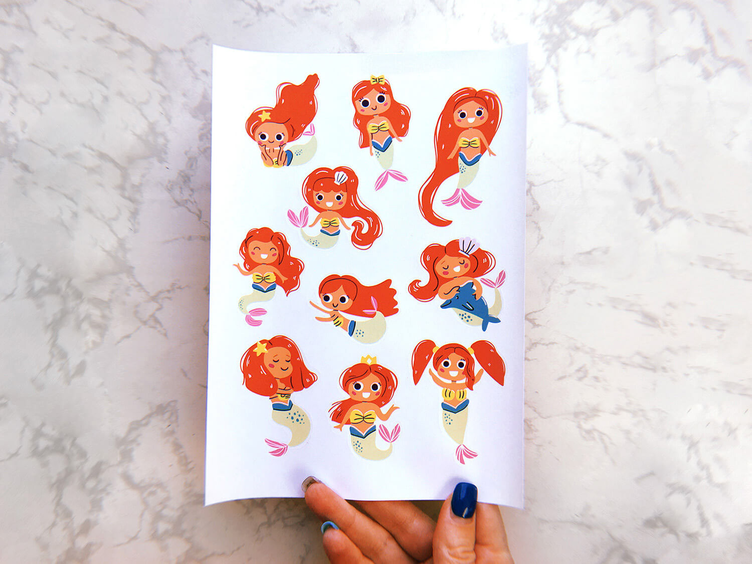 little mermaid illustration, cute little mermaid character design and illustration by Tatiana Vovchek