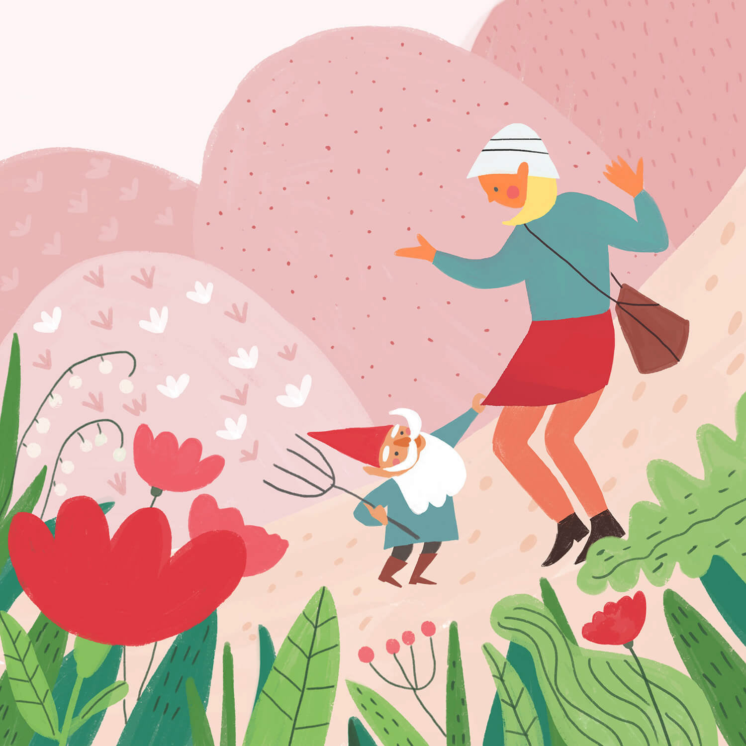 fairy tale about little fairy, dwarf character, magical wood adventures, kidlit illustration by Tatiana Vovchek