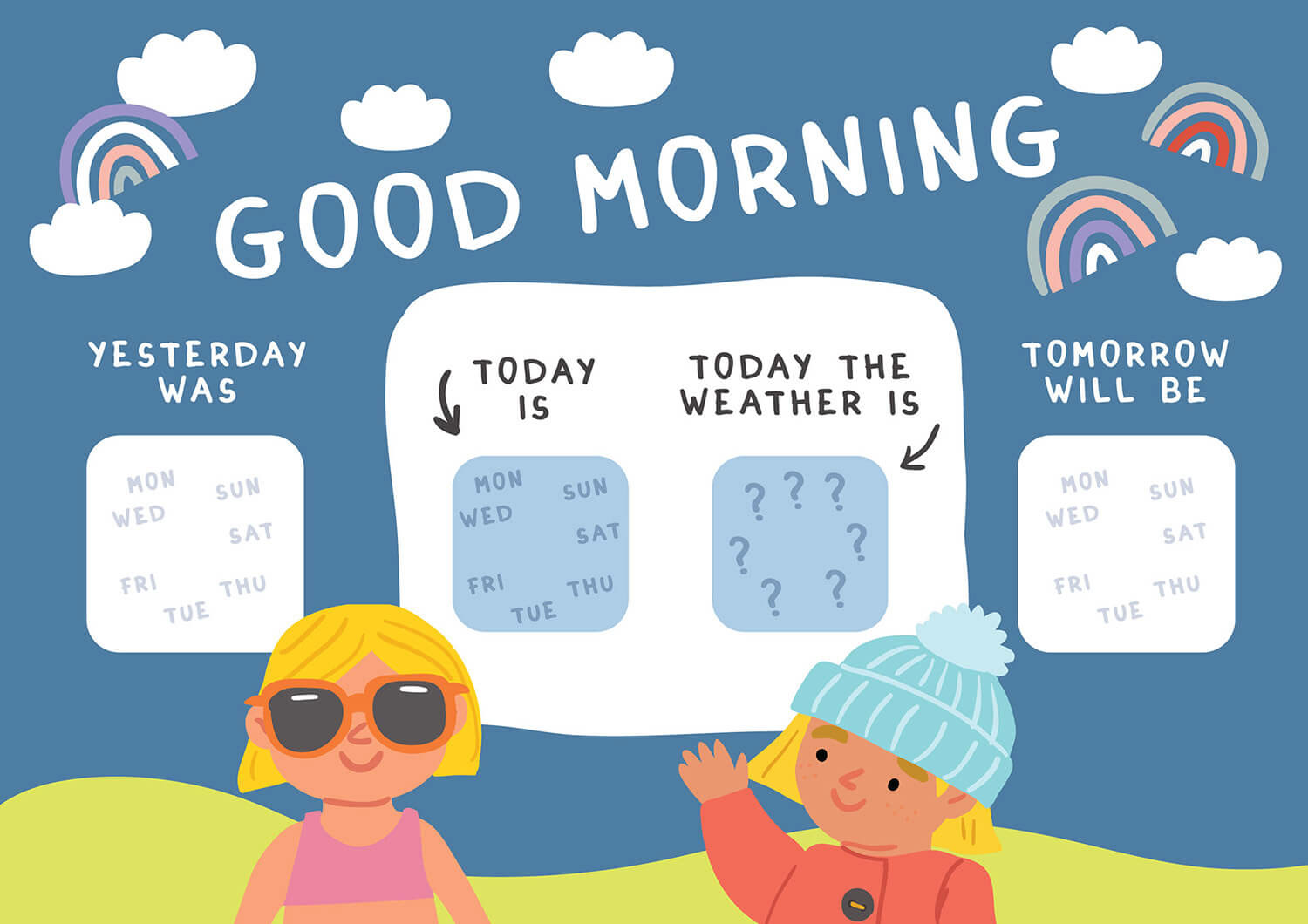 little girl character design and seasons of the year illustration for activity cards by Tatiana Vovchek